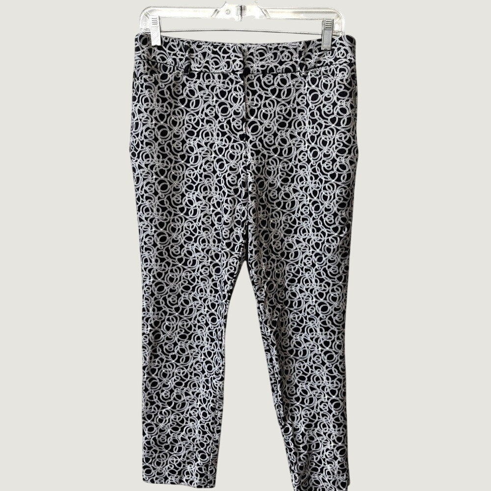 Liz Claiborne Straight Abstract Print Ankle Pants Womens 6 Black White Office